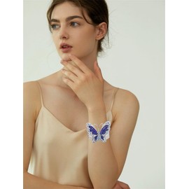 rneyflow Elegant Wedding Bridal Austrian Crystal Butterfly Shaped Stretch Bangle Elastic Brides Bridesmaid Bracelet Jewelry for Women (Blue-Platinum Plated, Alloy)