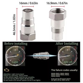 TKSE Lambda Sensor Adapter M18 x 1.5 mm, Oxygen Sensor Adapter and 2 Pieces Lambda Eliminator, 46.5 mm O2 Oxygen Sensor Extender, Exhaust System Lambda Sensor Eliminator for Car, Truck