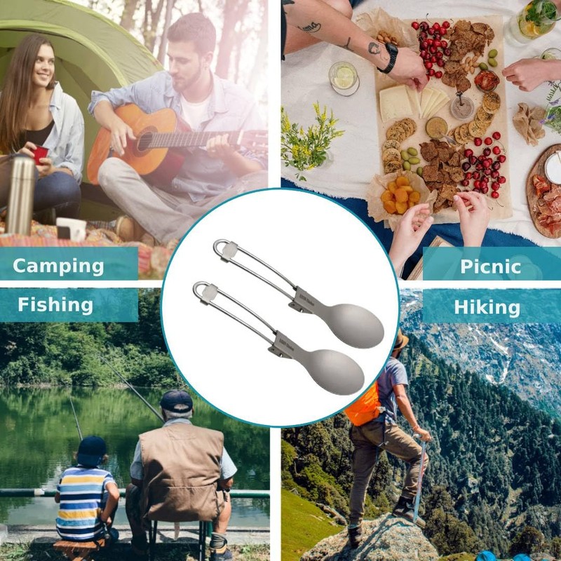 RISON-Titanium Folding Spoon Ultra Light and Premium Quality 2PCS Camping