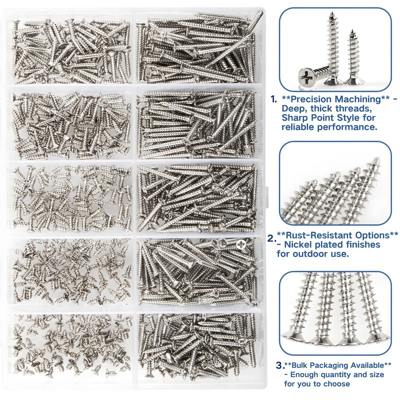 Zmbroll M2 Silver Countersunk Head Self-Tapping Screws 650Pcs Phillips Drive