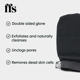 FFS Beauty Double-Sided Exfoliating Mitt - Exfoliating Mitt for Dead Skin, Exfoliating Glove to Unclog Pores & Revive Skin, Tanning Mitt for Sensitive Skin, Scrub Glove to Leave Skin Smooth - Black