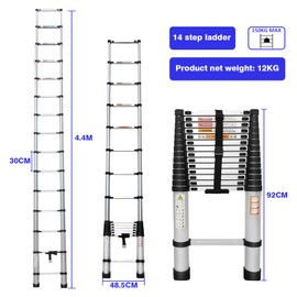 Library Ladder Telescoping Ladders, 14.4FT/4.4M Ladder for Loft Bed, Portable Telescoping Extension Ladder Folding Ladder with Anti-Slip Rubber Feet, One-Button Retraction