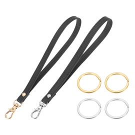 YELARXI Wristlet Strap PU Leather Keychain Wristlet Lanyard Hand Strap Replacement with 4 Metal Rings, 7 Inch Fit for Wallet Purse Clutch Key (2 Pack, Black)