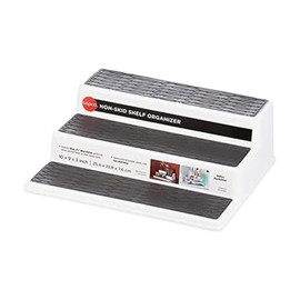 Copco 3-Tier Spice Rack Organizer for Cabinet or Pantry, 10-Inch Non-Skid Tiered Shelf, White/Gray Design Holds Spice Jars, Cans, and Bottles