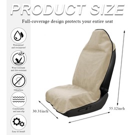 DXNQ Waterproof Car Towel Seat Cover, Sweating Non-Slip Premium Towel Carseat Cover Protector, Universal Soft Machine Washable Car Truck SUV Front Seat Cover for Gym Workout Beach Hiking (Beige)