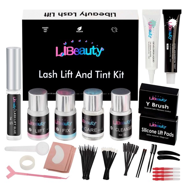 Libeauty Eyelash Lift and Color Kit Brow Lamination with Black Lash Perm Quick Lifting & Voluminous Coloring with Complete Tools DIY Use at Home & Salon Supplies