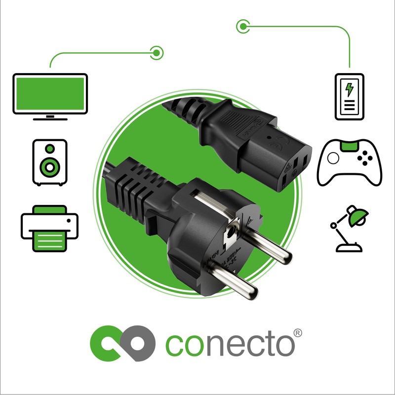 conecto Power Cable IEC Cable 3-Pin 5.0 m Protective Contact