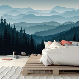 FENDROM Misty Forest Tapestry, Foggy Tree Mountains Wall Hanging Nature Pine Watercolor Woodland Wall Art for Bedroom Living Room