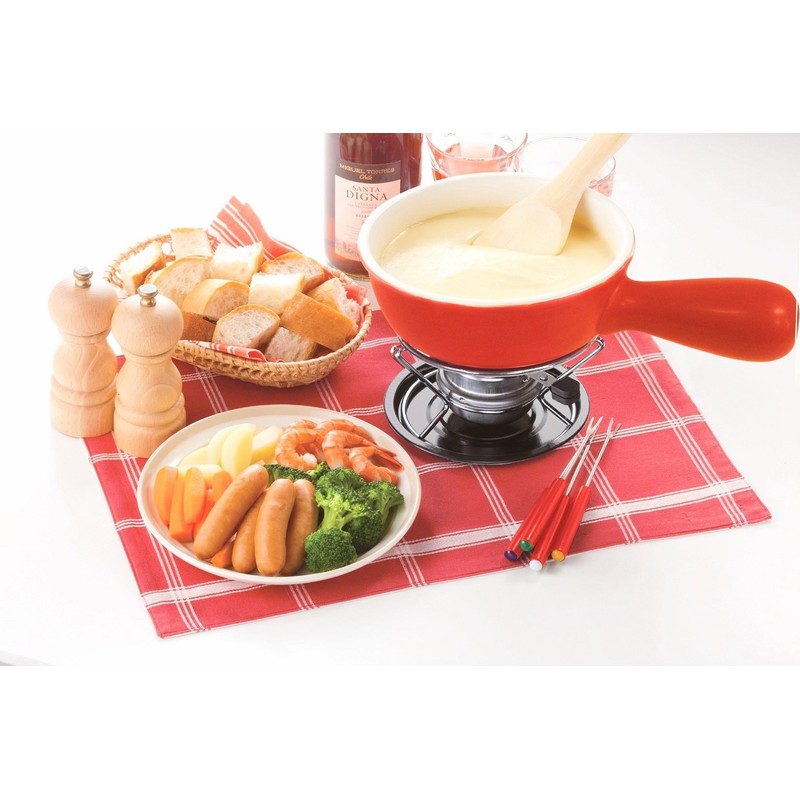 Ishigaki Sangyo Cheese Fondue Set, 5.9 inches (15 cm), Red