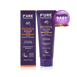 P'URE PAPAYA CARE Renew Cream 100ml - Stretch Mark Cream & Scar Treatment - Vegan Moisturiser - Paw Paw Papaya Enzymes, Gotu Kola, Shea Butter, Australian Jojoba Oil for Skin - Natural Skincare