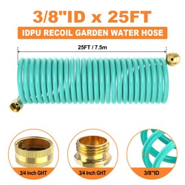 GASHER 25FT PU Recoil Garden Water Hose with 3/4"Inch Brass Fittings Retractable, Swivel Female for Boating, Pool & Spa, RV, Home and Garden（Blue)