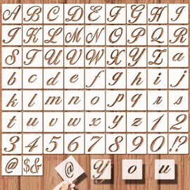 2 Inch Letter Symbol Stencils for Painting on Wood, 65 Pcs Alphabet Drawing Templates with Calligraphy Large Font and Cursive Letters Numbers Signs, Reusable Plastic Art Craft Stencils