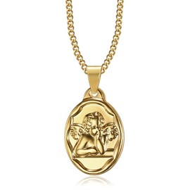 BOBIJOO JEWELRY - Pendant Medal Guardian Angel Gabriel Baptism Birth Child Baby Steel Gold Golden Plated Chain