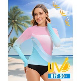Long Sleeve Swimsuits Rash Guard Bathing Suit for Women UPF 50+ SPF UV Protection Shirts with Pockets Pink Blue