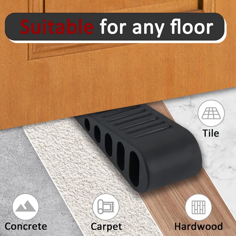 JQK Rubber Door Stopper Wedge, Black 2 Pack Soft TPR