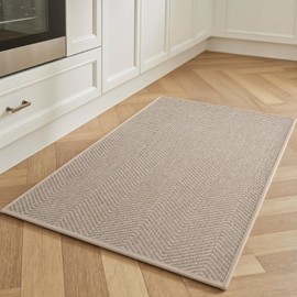 AMOAMI Kitchen Rugs-Non Slip Washable Kitchen Mats for Floor-Absorbent and Easy to Clean Rugs for Kitchen in Front of Sink, Laundry, Office, Home, 20"*32", Beige