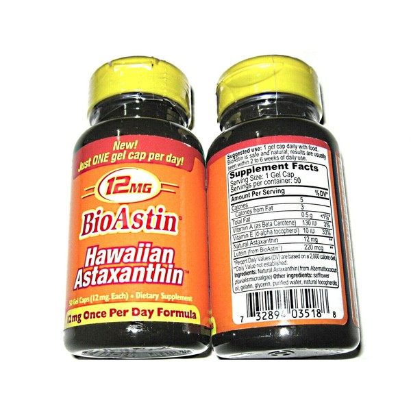 2 x 50 gel BioAstin - Hawaiian Astaxanthin (Non GMO) 12mg capsules ( ONE A DAY )