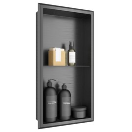 Agabok Shower Niche, 12" x 24" Black Stainless Steel Niches No Tile Needed, Two-Tier Wall Niches, Recessed Shower Shelf, Bathroom Niche for Storage