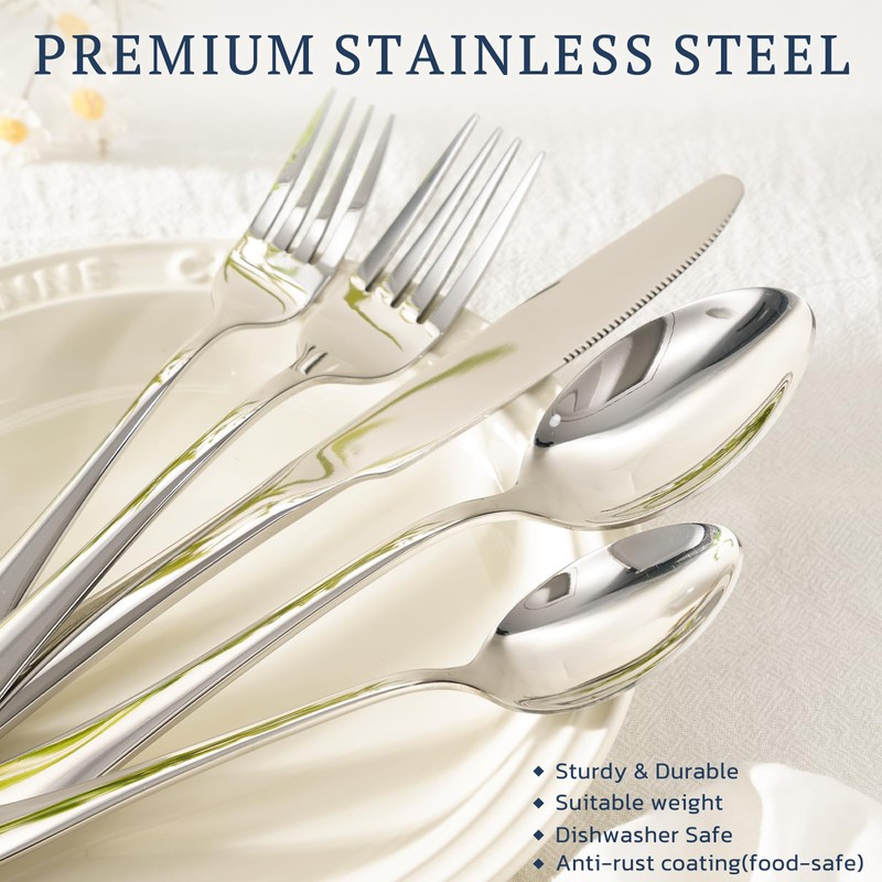 Astercook Silverware Set with Steak Knives 24-Piece Flatware Set for
