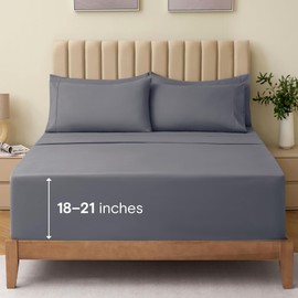 LuxClub 6 PC Queen Sheet Set, Bed Sheets Queen Size, Deep Pockets 18" Wrinkle Free Cooling Bed Sheets Machine Washable Hotel Bedding Silky Soft - Light Grey Queen