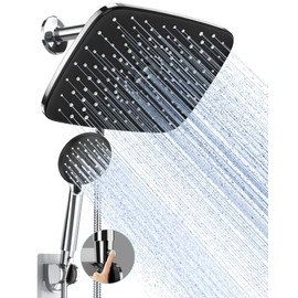 Veken 11.8 Inch High Pressure Rain Shower Head -Shower Heads with 5 Modes Handheld Spray Combo- Wide RainFall shower with 70" Hose & Bracket- Adjustable Dual Showerhead with Anti-Clog Nozzles - Chrome
