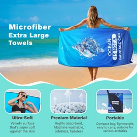 XSMEI Protect Ocean Environment Beach Towel Oversized 36" x 72", Lightweight Sand Free Quick Dry Microfiber Towel for Swimming Pool Cruise Camping Travel