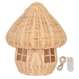 Mushroom House Night Lamp Rattan Knit Convenient Storage Mushroom Night Light for Home Bedroom Office
