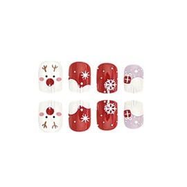 Short Fake Nails Christmas Press on Nails White Red False Nails Elk Snowflake Artificial Nails Cute Stick on Nails Full Cover Glossy Glue on Nails Winter Acrylic Nails for Women Girls Xmas Manicure