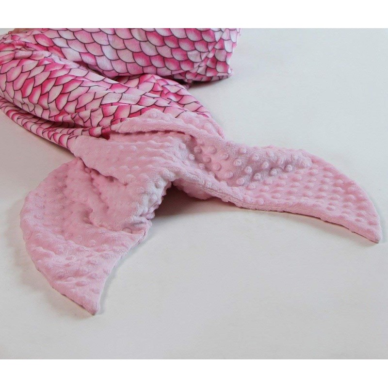 Girls Pink Scales Minky Dot Velboa Mermaid Tail Blanket 47"