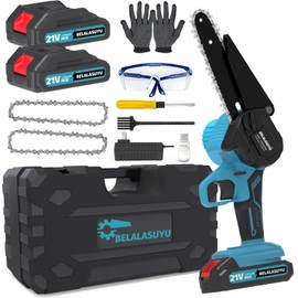 Mini Chainsaw 6-Inch Cordless, Battery Powered Electric Chainsaw with 2 Battery & 2 Manganese Steel Chain, Handheld Portable Small Chainsaw for Tree Trimming Wood Cutting