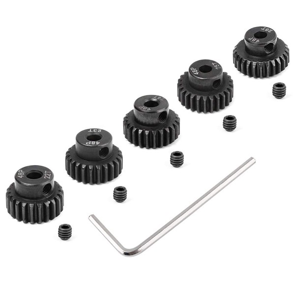 HobbyPark Metal Steel 48P Pinion Gear Set 3.175mm Shaft Hole 22T 23T 24T 25T 26T 48 Pitch Motor Gears Kit for RC Car (5-Pack)