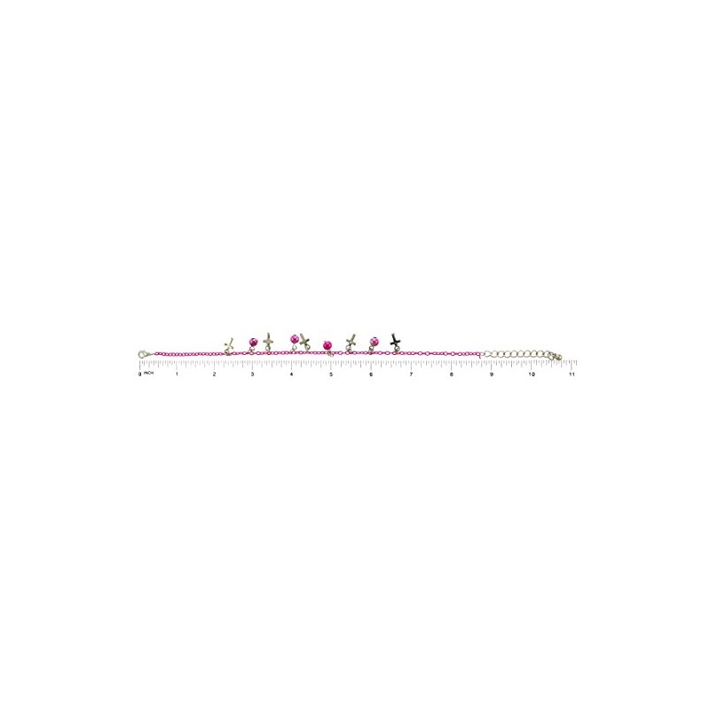 Mi Amore Pink Ankle Bracelet Pink Spherical & Silver-Tone Cross