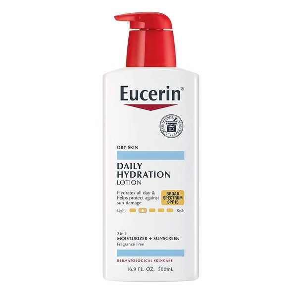 Eucerin Daily Hydration Moisturizer & Sunscreen Lotion, Fragrance Free SPF 15, 16.9 oz (Pack of 2)