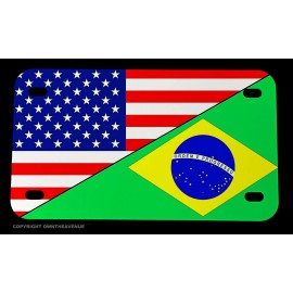 OwnTheAvenue USA American Brazil Brazilian World Country Flag Motorcycle Metal License Plate