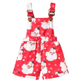 Gaono Toddler Baby Girl Overall Shorts Sleeveless Santa Claus Print Suspender Shorts Jumpsuit Cute Christmas Clothes (A-Red, 2-3 Years)