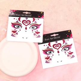 Valentine's Day Face Gems Face Jewels Stickers Red Love Heart Lip Self Adhesive Eye Body Face Nail Hair Crystal Rhinestones for Makeup Festival Glitter Face Art Decor 2Sheets (style6)