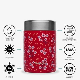 QWETCH - Hanami Red Insulated Lunch Box 600ml Food Grade Stainless Steel Lunch Box for 5 Hours Hot and 7 Hours Cold - BPA Free, Waterproof & Reusable