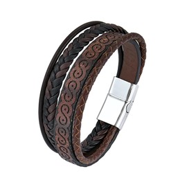 TIMFROZ Mens Infinity Brown Leather Bracelet Multi-Layer Braided Cuff Bracelet Wristband Jewelry for Men 8.3" Stainless Steel Buckle Bangle