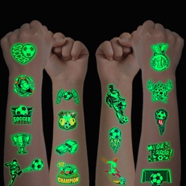 Glow in the Dark Tattoo, 10 Sheets Luminous Football Temporary Tattoos Sticker Set for Girls Boys, Waterproof Children's Tattoos, Birthday Gifts, Children's Birthday Party Bags