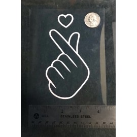 Unbranded BTS style heart hand WHITE vinyl decal for car windows weatherproof 2.5 x 5 inch