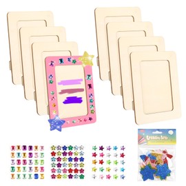 prota Picture Frame Craft Set, 8 Pieces Wood Colour Picture Frame, DIY Rectangular Craft Frame Set, Photo Frame, with Glitter Stones Glitter Foam Rubber Sticker for Birthdays, Anniversaries