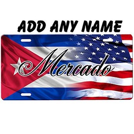 Cuban Flag/American Flag License Plate