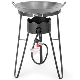 Outdoor Cooker with Iron Wok and Propane Burner, 54,000 BTU High-Pressure Gas Stove for Backyard BBQ, Tailgating & Outdoor Cooking