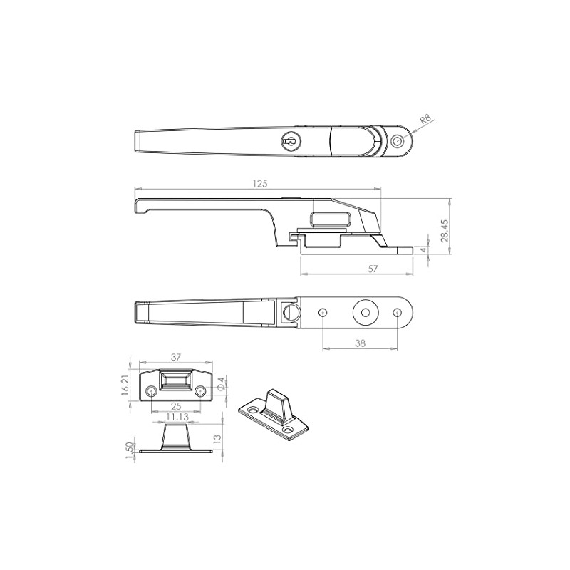 Modern Locking Window Fastener JW78LPC - Polished Chrome