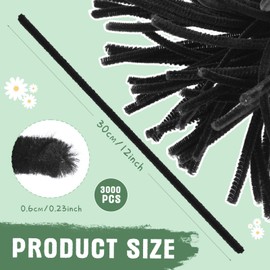 Yunsailing 3000 Pcs Pipe Cleaners Bulk Craft Supplies 6 mm x 12 Inch Chenille Stems Pipe Cleaner for DIY Arts Crafts Decorations Flowers Decor Kids Crafts(Black)