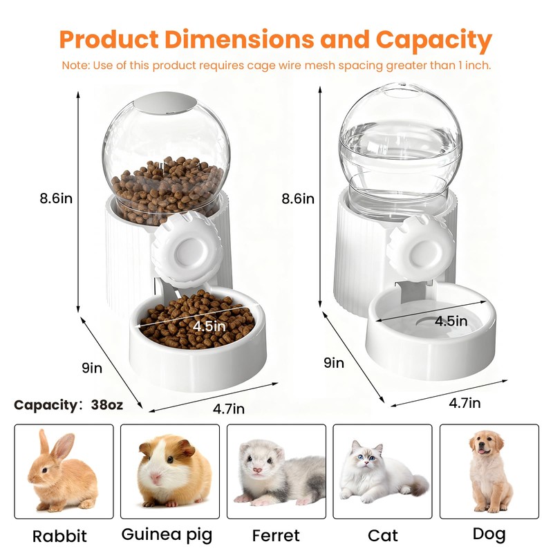 38oz Hanging Automatic Food Water Dispenser, Large Capacity Gravity Rabbit