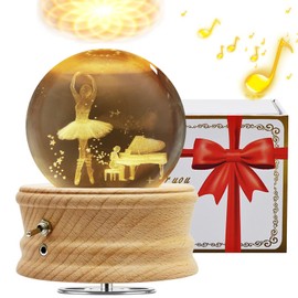 BUOTAU Music Box for Adults, 3D Crystal Ball Music Box, 360° Luminous Rotating Music Box with Light Projection and Wooden Base, Suitable for Children, Wives, Mothers, Creative Decoration Gifts