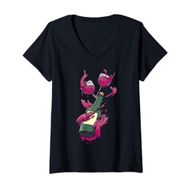 Womens Cartoon Character Holding Colorful Beverages For Kids V-Neck T-Shirt