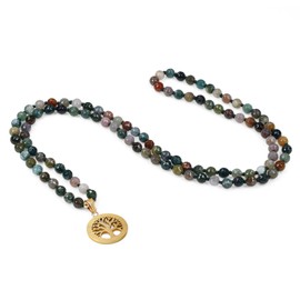COAI Tree of Life Necklace Indian Agate Mala Necklace 108 Beads for Yoga Meditation