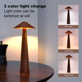 HBCIDC Battery Operated LED Table Lamp, 2000mAh Cordless Desk Lamp with 3 Level Brightness Touch Control Night Light for Kids Nursery,Dining Room Lamp(Walnut Wood)